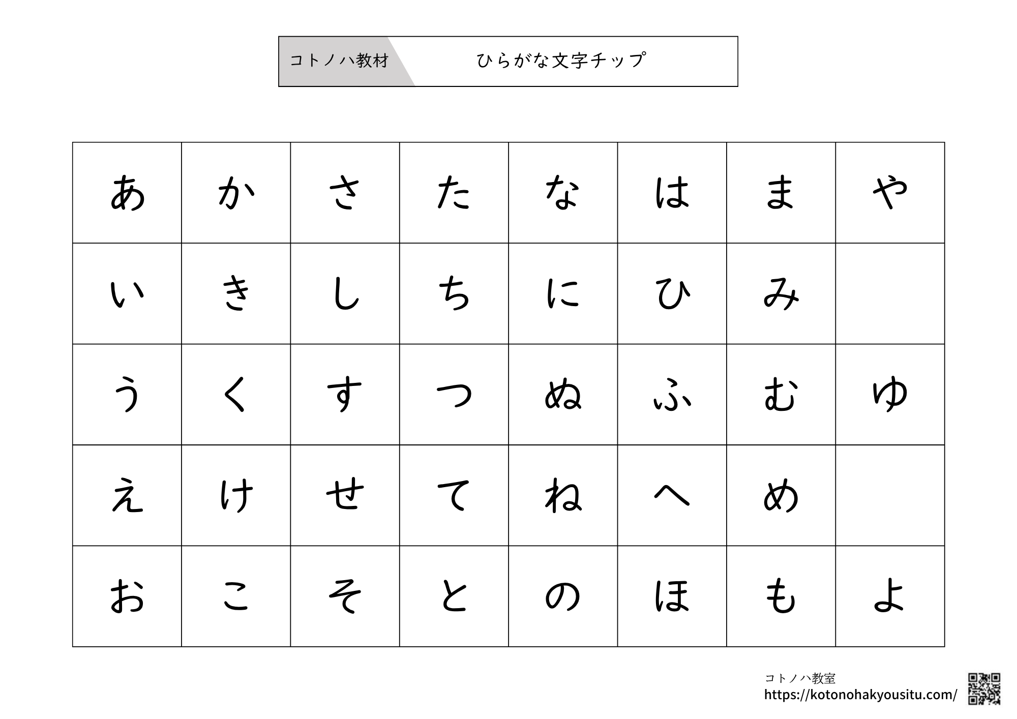 ひらがな文字チップ